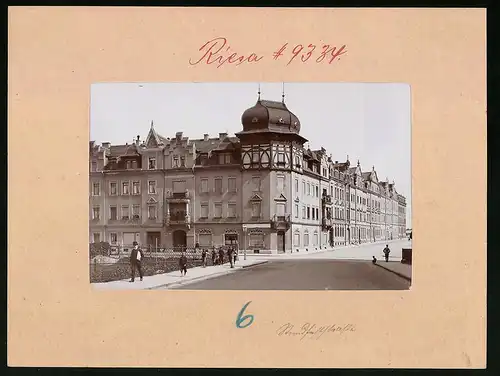 Fotografie Brück & Sohn Meissen, Ansicht Riesa, Standfeststrasse mit Eckhaus