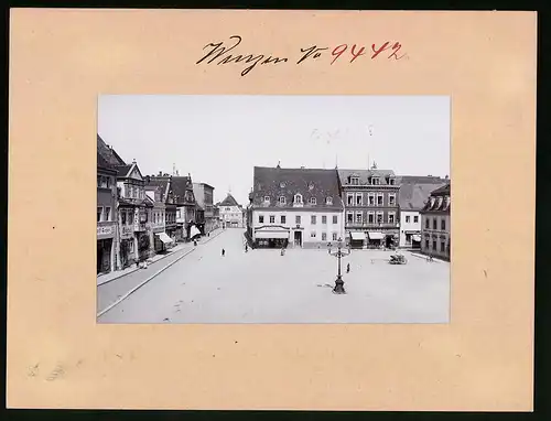 Fotografie Brück & Sohn Meissen, Ansicht Wurzen, Marktplatz mit Hotel zum Goldenen Löwen & Ladengeschäft H. Keferstein