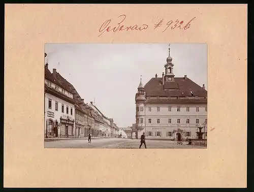 Fotografie Brück & Sohn Meissen, Ansicht Oederan, Marktplatz & Freiberger Strasse, Laden von Bruno Berger & Rathskeller