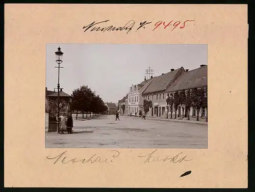 Fotografie Brück & Sohn Meissen, Ansicht Nerchau, Marktplatz mit Postamt und Bäckerei