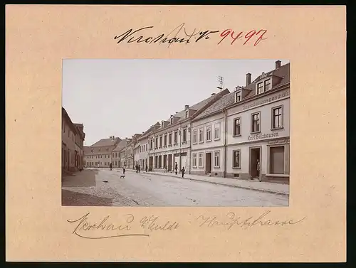 Fotografie Brück & Sohn Meissen, Ansicht Nerchau, Hauptstrasse mit Installationsgeschäft Karl Holzhausen