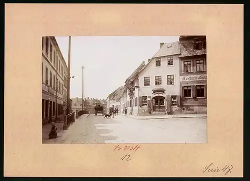 Fotografie Brück & Sohn Meissen, Ansicht Waldenburg i. Sa., Johannesstrasse mit Restauration, Geschäft Anna Hoffmann
