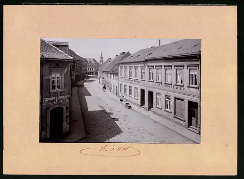 Fotografie Brück & Sohn Meissen, Ansicht Pulsnitz, Kamenzer Strasse mit Gasthaus Fried.Müller, Handlung Haufe, Steglich