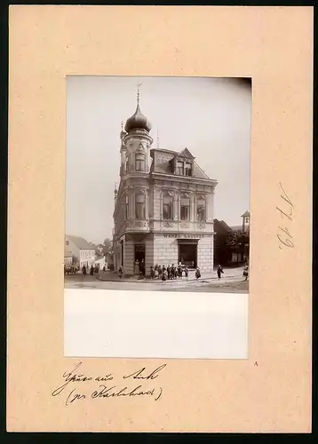 Fotografie Brück & Sohn Meissen, Ansicht Aich bei Karlsbad, Blick auf das Haus Wenzel Lauerer