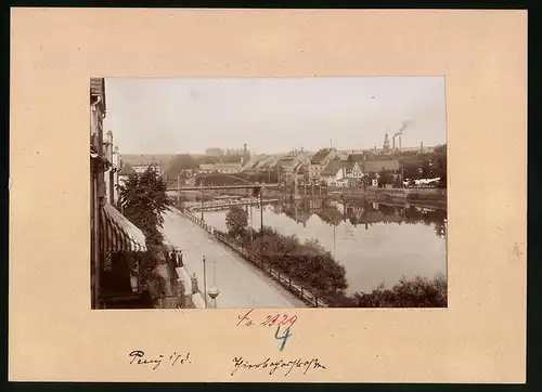 Fotografie Brück & Sohn Meissen, Ansicht Penig i. Sa., Partie an der Tierbacher Strasse mit Schleuse, Stahlbrücke