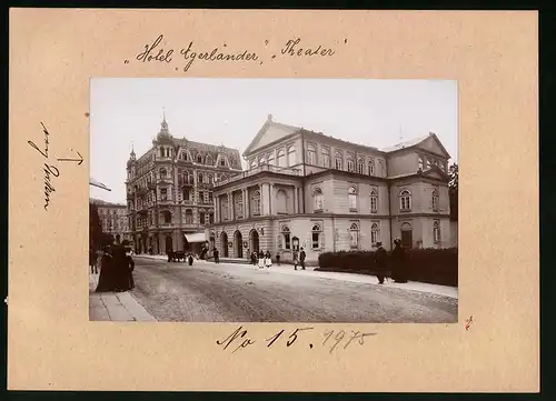 Fotografie Brück & Sohn Meissen, Ansicht Marienbad, Strassenpartie am Theater, Hotel Egerländer