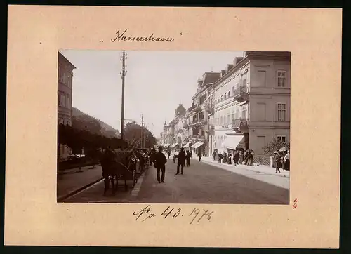 Fotografie Brück & Sohn Meissen, Ansicht Marienbad, Kaiserstrasse mit Hotel zur Eiche, Geschäfte, Hotel Kutschen