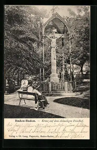 AK Baden-Baden, Kreuz auf dem ehemaligen Friedhof