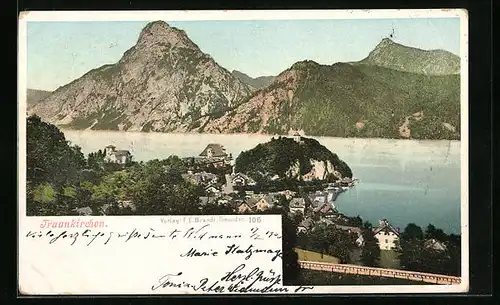 AK Traunkirchen, Ortsansicht vor Bergpanorama