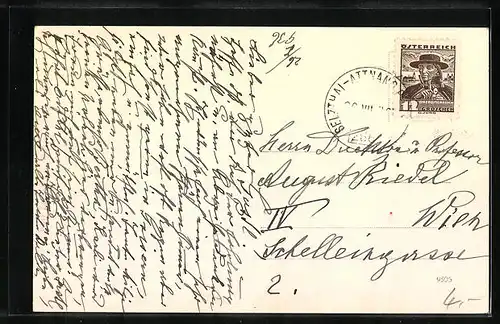 AK Goisern, Ortspartie vor Bergpanorama