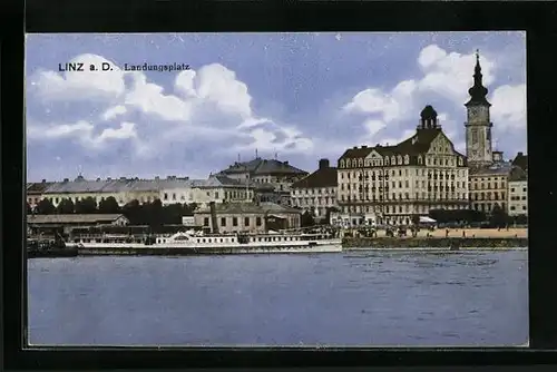 AK Linz a. D., Uferpartie mit Landungsplatz