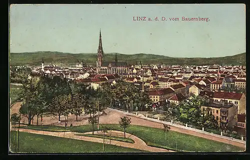 AK Linz a. D., Ortsansicht vom Bauernberg