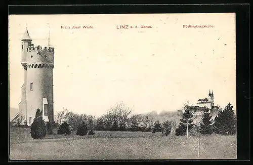 AK Linz a. D., Franz Josef Warte, Pöstlingbergkirche