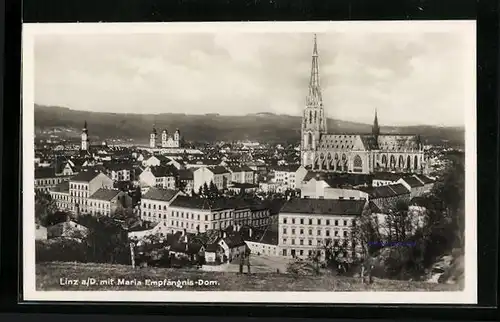 AK Linz a. D., Ortsansicht mit Maria Empfängnis-Dom