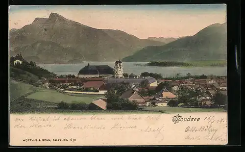 AK Mondsee, Ortsansicht mit Kirche