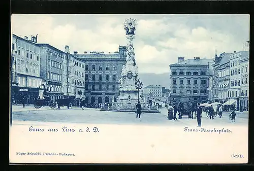 AK Linz a. D., Franz-Josephsplatz mit Kutschen