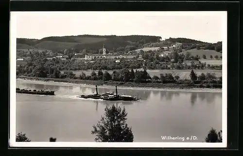 AK Wilhering a. D., Ortsansicht mit Dampfer