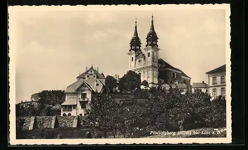 AK Pöstlingberg b. Linz a. D., Ortsansicht mit Wallfahrtskirche