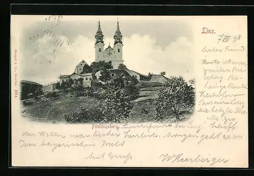 AK Pöstlingberg b. Linz a. D., Ortsansicht mit Wallfahrtskirche