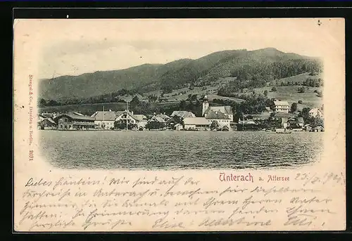 AK Unterach a. Attersee, Ortsansicht mit Kirche