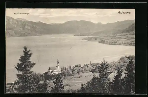 AK Attersee, Ortsansicht mit Kirche