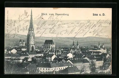 AK Linz a. D., Blick vom Bauernberg