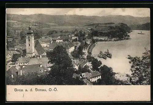 AK Grein a. d. Donau, Teilansicht mit Kirche