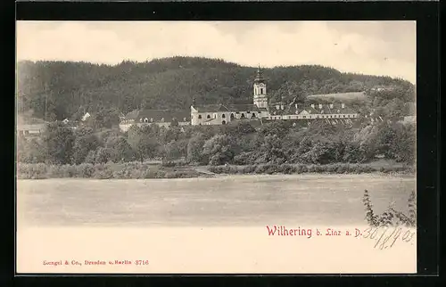 AK Wilhering b. Linz a. D., Uferpartie mit Stift