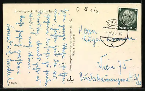 AK Grein a. d. Donau /Strudengau, Uferpartie mit Kirche