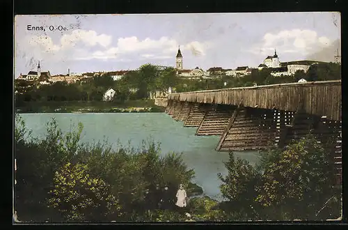 AK Enns, Totalansicht mit hölzerner Brücke