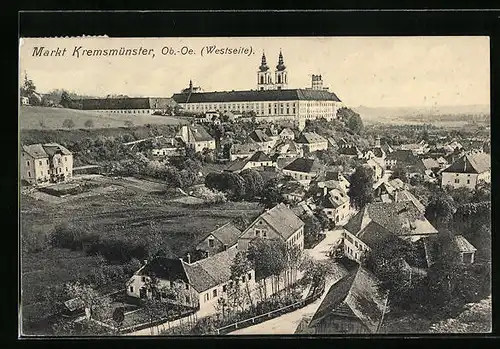 AK Kremsmünster, Ortspartie mit Blick zum Stift