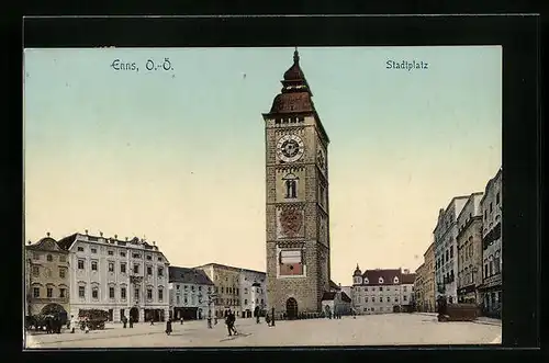 AK Enns, Strassenpartie am Stadtplatz