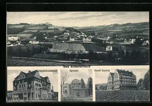 AK Bad Schallerbach, Gasthaus Schallerbacherhof, Sprudel, Hotel Austria, Totalansicht
