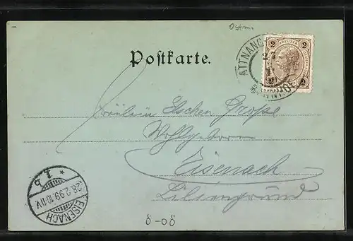 Mondschein-AK Gmunden, Teilansicht aus der Vogelschau