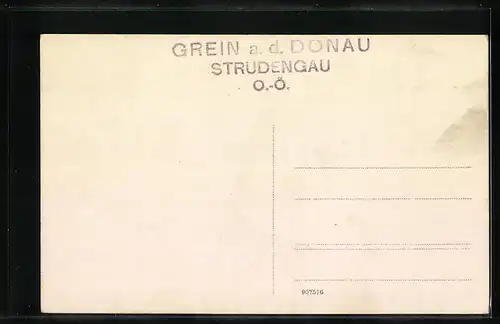 Foto-AK Grein a. D., Uferpartie mit Dampferanlegestelle aus der Vogelschau