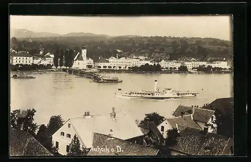 AK Aschach a. D., Ortspartie mit Dampferanlegestelle