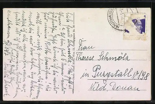 AK Mauthausen a. D., Totalansicht mit Kirche vom anderen Donauufer aus