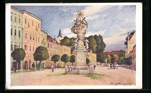 Künstler-AK Eferding, Monument am Marktplatz