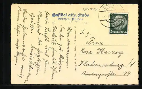 AK Grein a. d. D., Uferpartie mit Kirche, Schiff