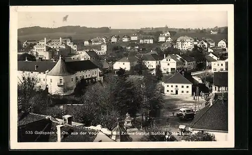 AK Gallspach, Aus der Vogelschau mit Zeileis-Institut, Schloss