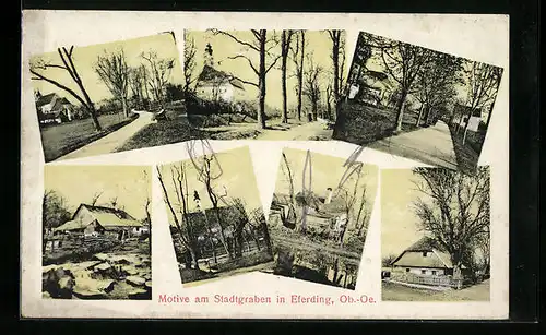 AK Eferding, Partien am Stadtgraben mit Kirche