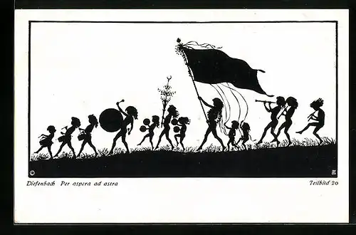 Künstler-AK Diefenbach: Per aspera ad astra, Teilbild 20 - Musikparade mit Fahne