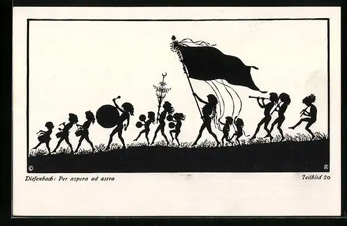 Künstler-AK Diefenbach: Per aspera ad astra, Teilbild 20 - Musikparade mit Fahne