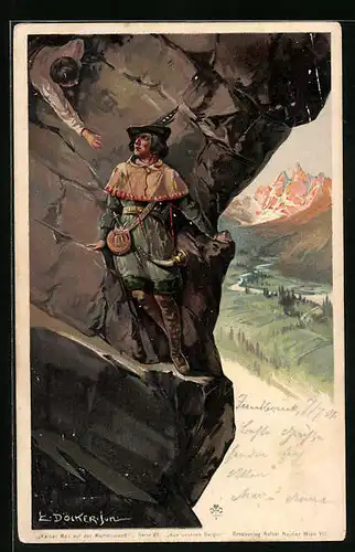 Künstler-AK E. Döcker: Kaiser Max auf der Martinswand