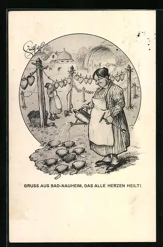 Künstler-AK Heinz Geilfus: Gruss aus Bad-Nauheim, das alle Herzen heilt