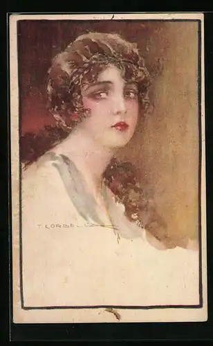 Künstler-AK Tito Corbella: Junge Dame mit roten Lippen