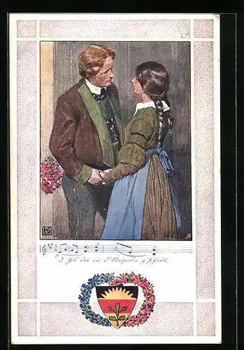 Künstler-AK Karl Friedrich Gsur: Deutscher Schulverein Nr. 374: Junges Paar schaut sich in die Augen