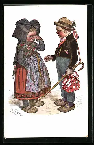 Künstler-AK Emil Beithan: Abschied mit Tränen vor der Wanderschaft