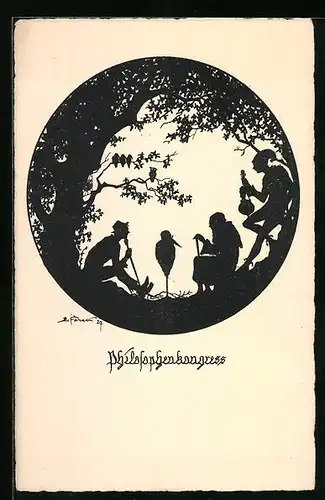 Künstler-AK Elsbeth Forck: Philosophenkongress mit Storch
