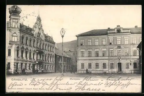 AK Graslitz, Marktplatz mit Hotel zum weissen Schwan